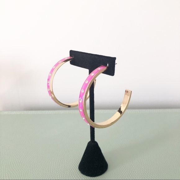 Free Press Pink-Gold-Rhinestone Big Hoops Earrings - Picture 5 of 9